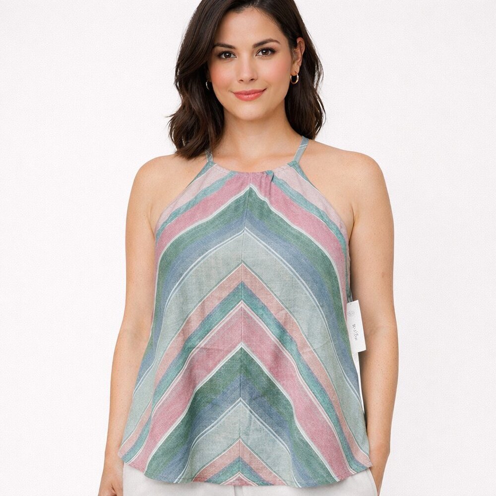 NWT Honey Belle halter tank colorful linen top - small